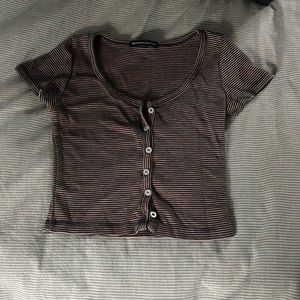 Brown and blue striped Brandy Melville cropped button up
